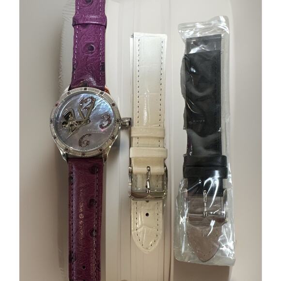 NWT Stuhrling Vogue Audrey Freedom Set 196SW.1115Q78 36 mm Auto Skeleton Watch - Picture 2 of 16